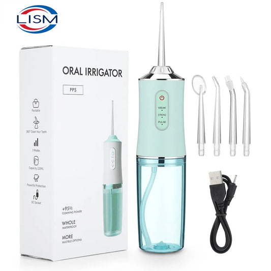 Portable Dental Water Flosser USB Rechargeable Oral Irrigator with 4 Jet Tips and 220ml Water Tank