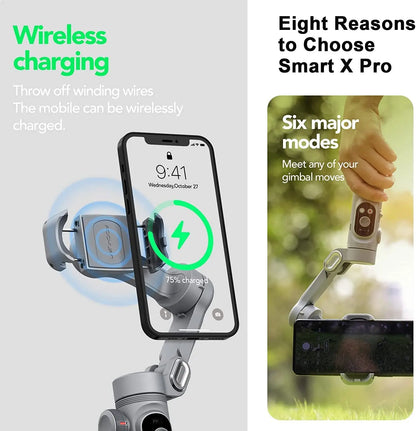 Handheld Gimbal Stabilizer 3-Axis Smart X Pro for Smartphone Wireless Charging OLED Display LED Light Focus Wheel