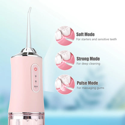 Portable Dental Water Flosser USB Rechargeable Oral Irrigator with 4 Jet Tips and 220ml Water Tank