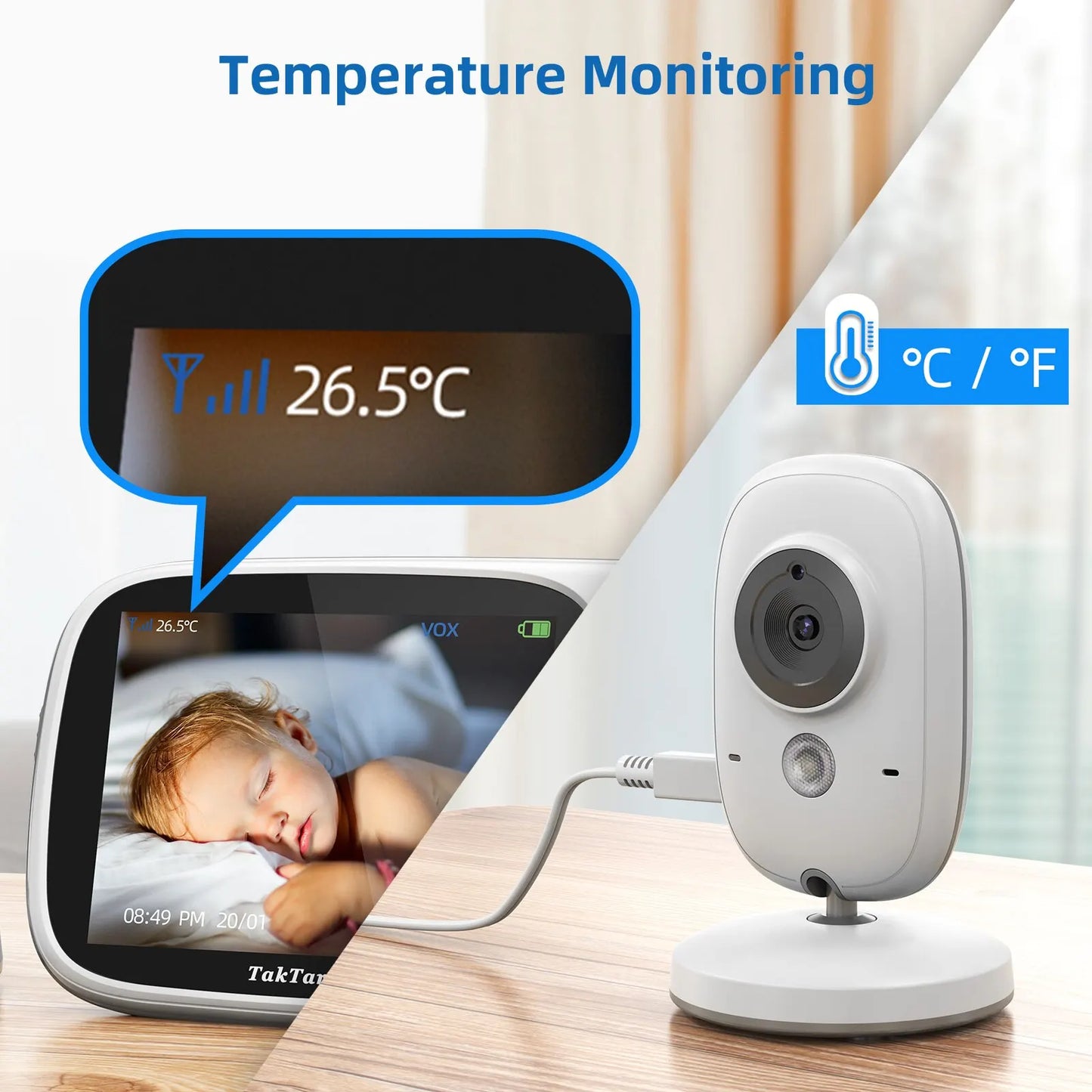 TakTark Baby Monitor | 3.2 Inch Wireless Video  | Lullabies | Auto Night Vision | Two Way Intercom | Temperature Monitoring | Babysitter