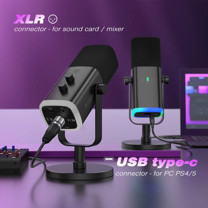 FIFINE USB/XLR Dynamic Microphone | Touch Mute Button | Headphone Jack | I/O Controls | PC PS5/4 Mixer | Gaming Mic | Ampligame AM8