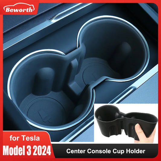 Tesla Model 3 Highland 2024 Water Cup Holder Insert Center Console Organizer TPE Storage Box Newest Model 3 Car Accessories