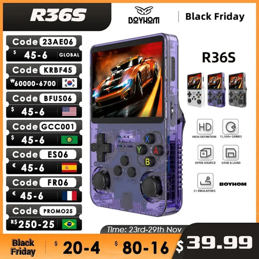 R36S Retro Handheld Video Game Console 3.5 Inch IPS Screen 64GB Storage