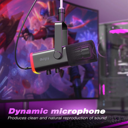 FIFINE USB/XLR Dynamic Microphone | Touch Mute Button | Headphone Jack | I/O Controls | PC PS5/4 Mixer | Gaming Mic | Ampligame AM8