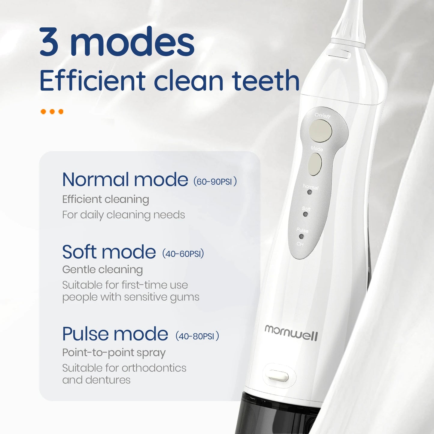 Mornwell D52 Oral Irrigator USB Rechargeable Water Flosser Portable Dental Water Jet 300ML Water Tank Waterproof Teeth Cleaner