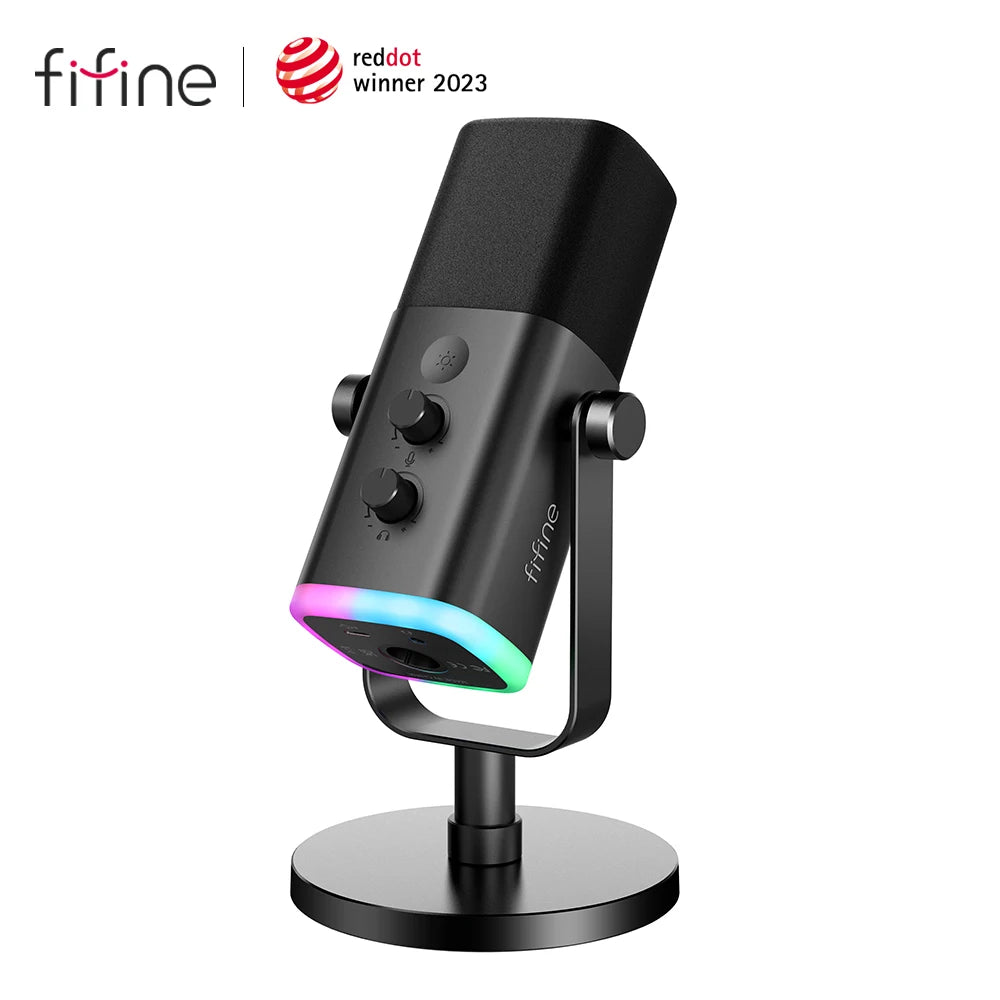 FIFINE USB/XLR Dynamic Microphone | Touch Mute Button | Headphone Jack | I/O Controls | PC PS5/4 Mixer | Gaming Mic | Ampligame AM8