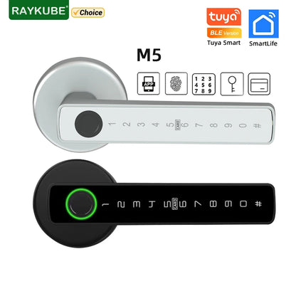 RAYKUBE M5 Tuya BLE Smart Fingerprint Door Lock | Digital Electronic Lock | Password/Key/Card/Smartlife/Tuya APP Unlock | For Bedroom